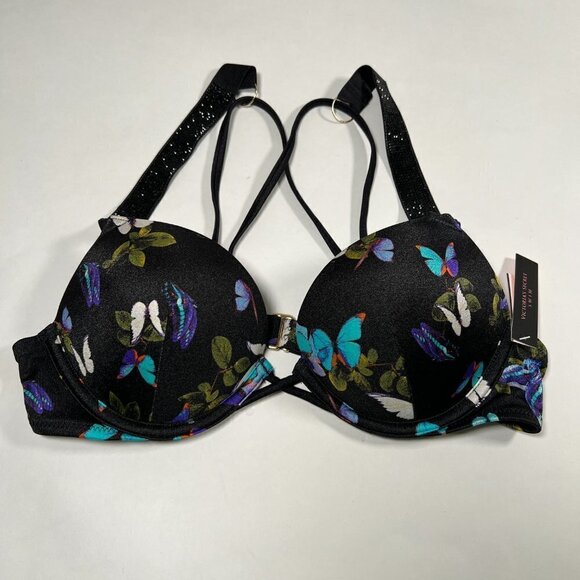 Victoria Secret 36D Bombshell Push Up Bikini Top Butterfly Print Shine Strap - Picture 2 of 10